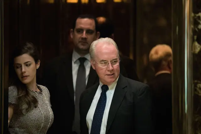 Rep. Tom Price gets into an elevator at Trump Tower, November 16, 2016